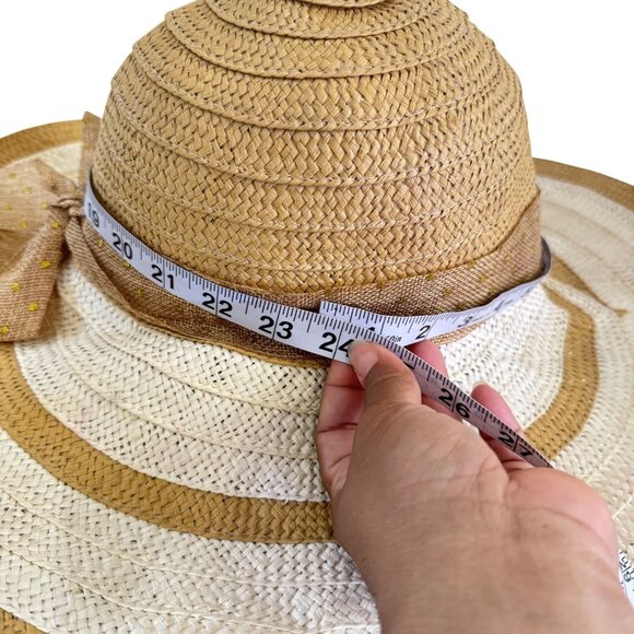 Womens Unbranded White and Tan Stripes Tie Ribbon Synthetic Wide Bucket Hat - Picture 6 of 7